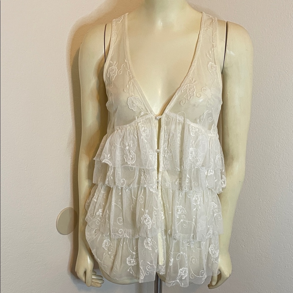 Mystree sexy sheer Cream Lace Top - Picture 1 of 5